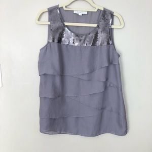 💕HP💕 Ann Taylor LOFT Gray Sequin Layered Top